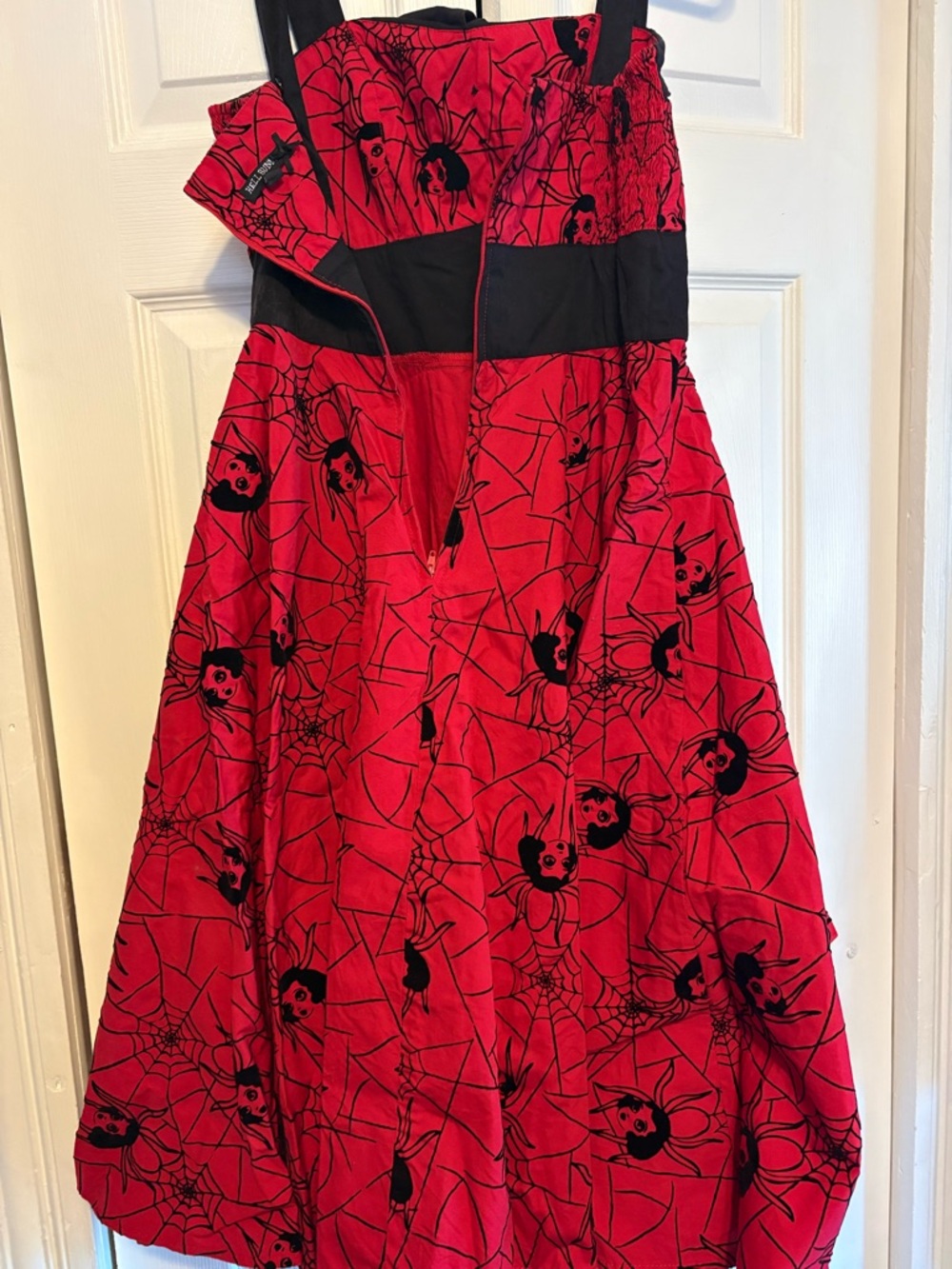 Hell Bunny Red and Black Spider Web Swing Dress - Picture 2 of 8